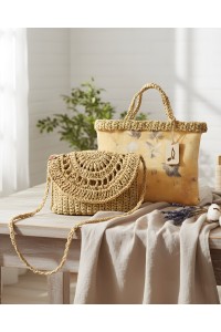 Handmade crocheted straw bag - beige