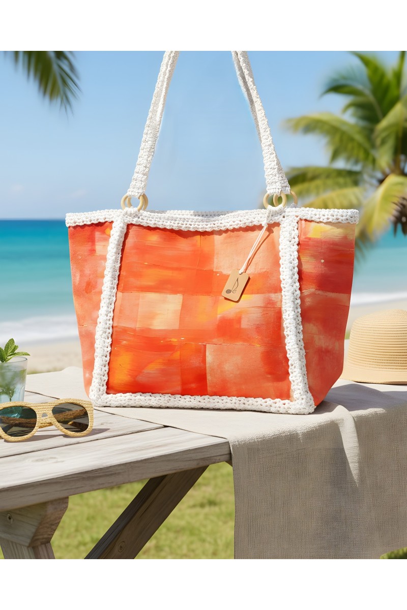 Handmade crocheted beach bag-  orange