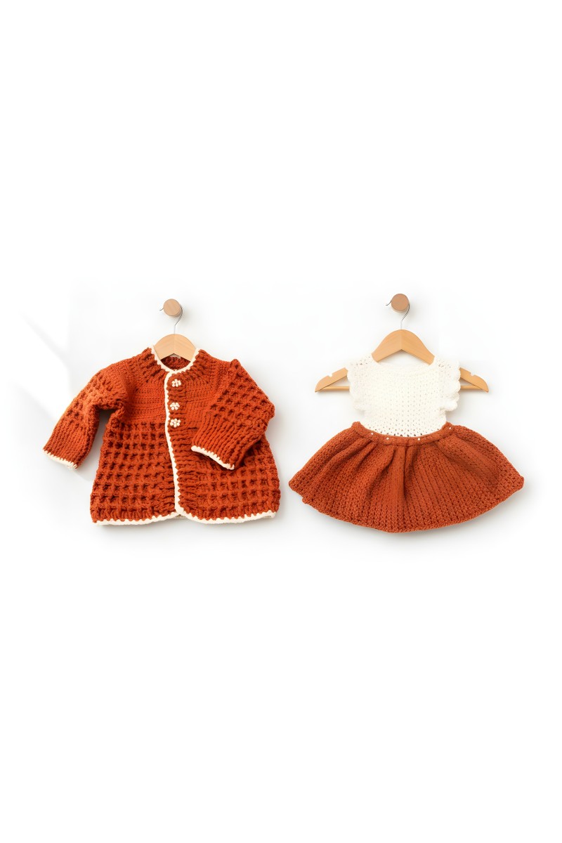 Handmade crocheted - knitted baby set in terracotta color | Gracenote