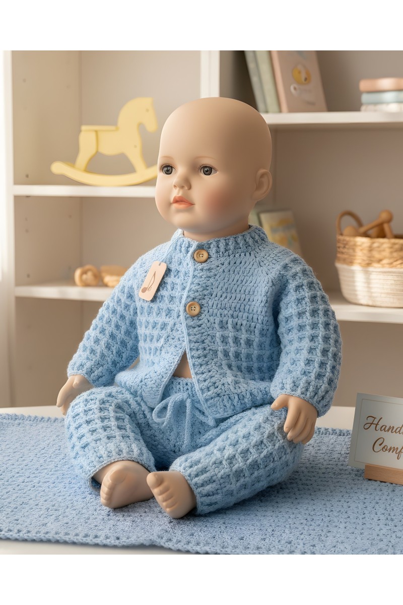 Handmade crocheted baby set in sky blue color