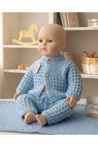 Handmade crocheted baby set in sky blue color