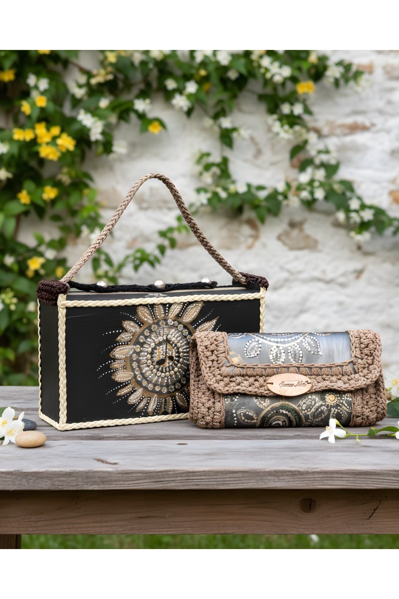 Achinoe Handmade Art Wallet in outdoor lifestyle setting