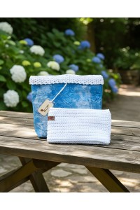 Grace Note Thymbra handmade crochet wallet with handmade printed fabric case