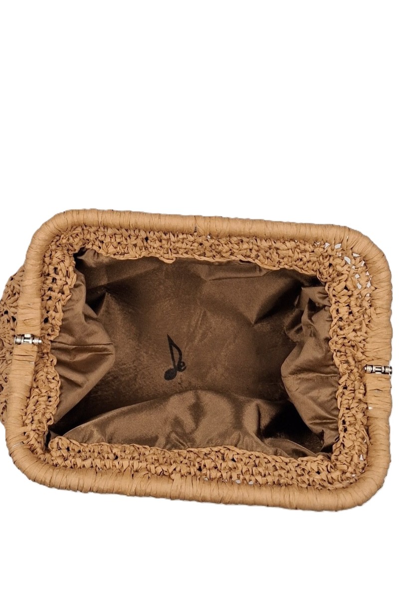 Close-up of handmade clutch bag texture and craftsmanship