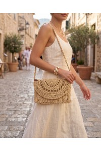 Handmade crocheted straw bag - beige