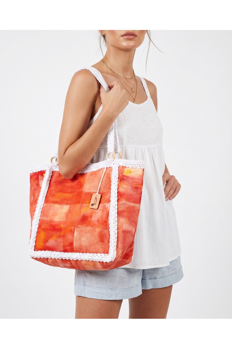 Handmade crocheted beach bag-  orange