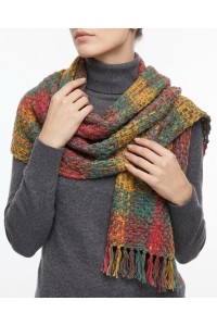 Multicolor crochet shawl in women's winter outfit
