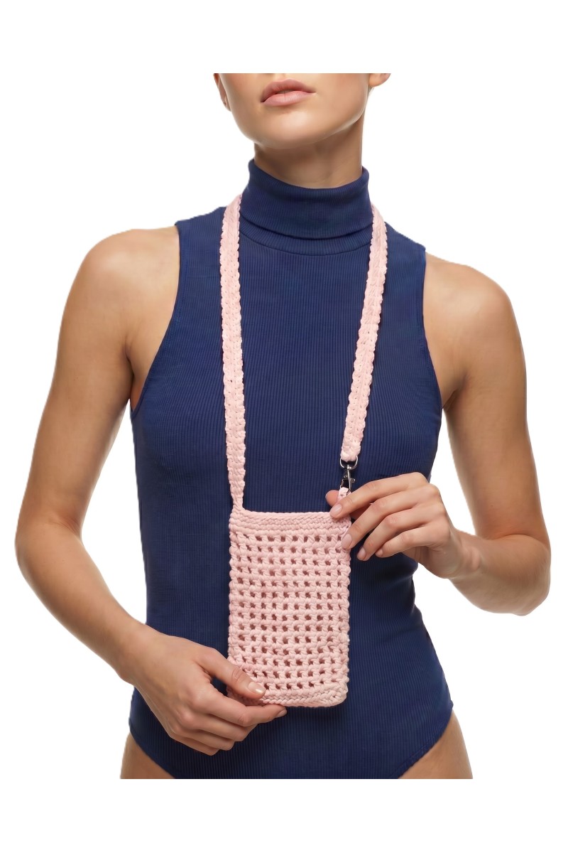 Handmade crocheted case for mobile phone - Pink powder