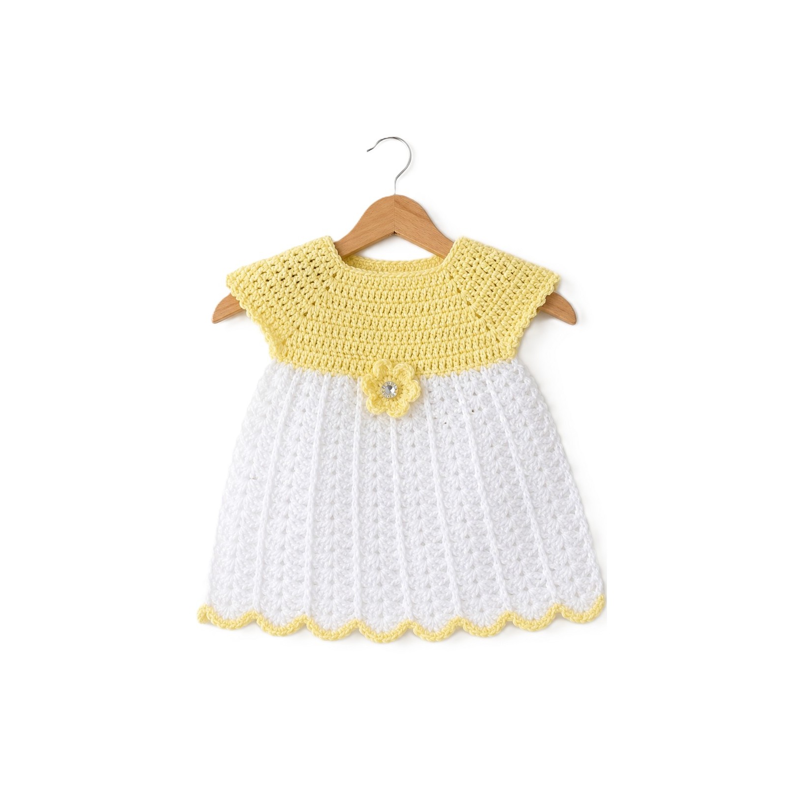 Handmade crocheted baby dress in yellow | Gracenote
