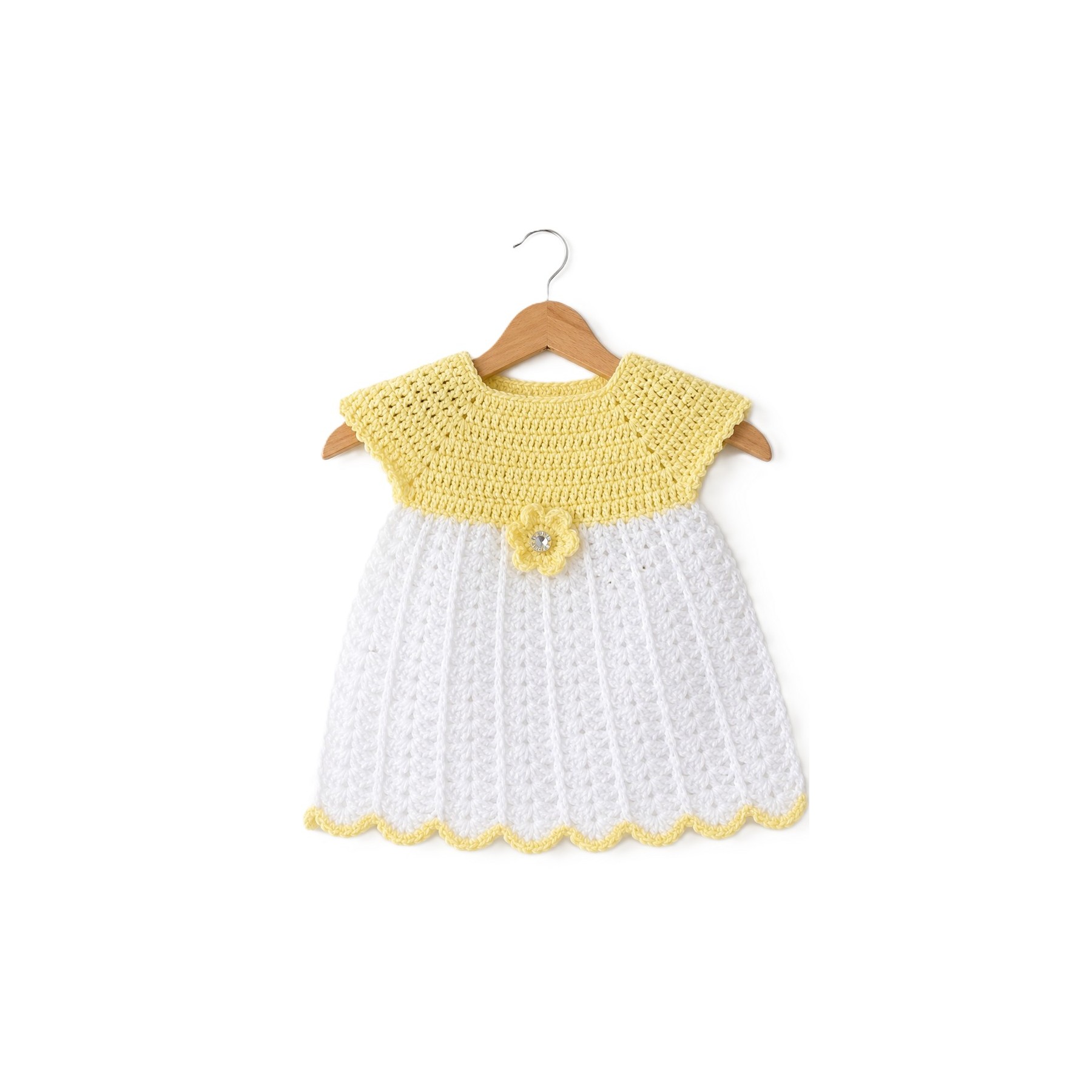 Handmade crocheted baby dress in yellow | Gracenote