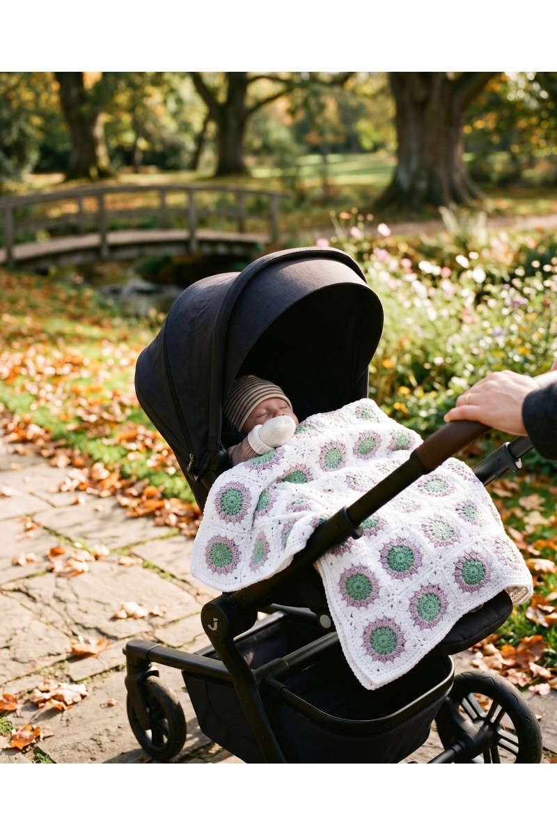 Handmade crocheted baby blanket in mint  green & lilac color