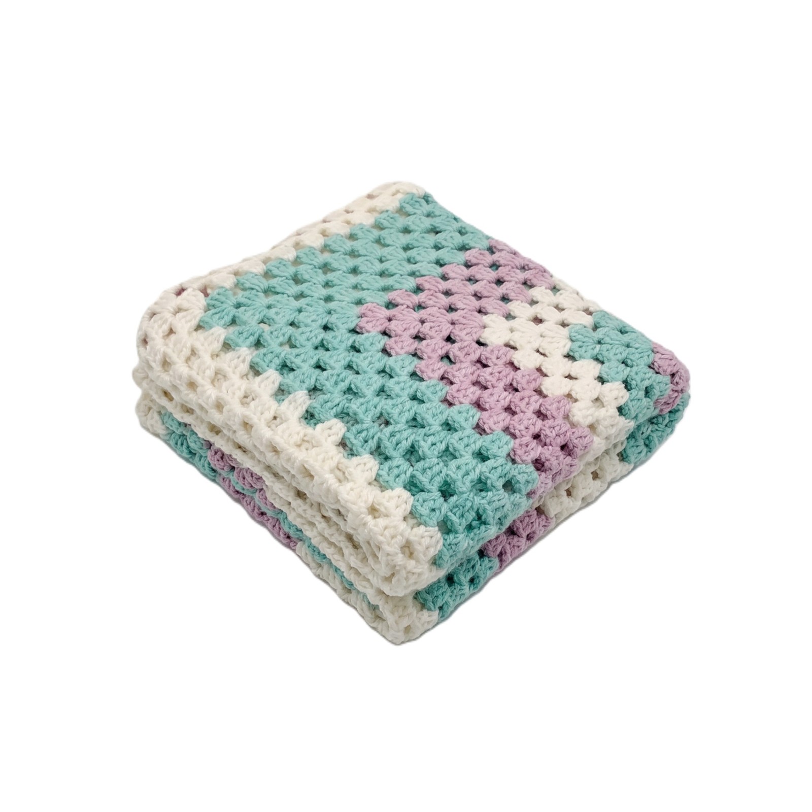 Handmade crocheted baby blanket in pastel shades
