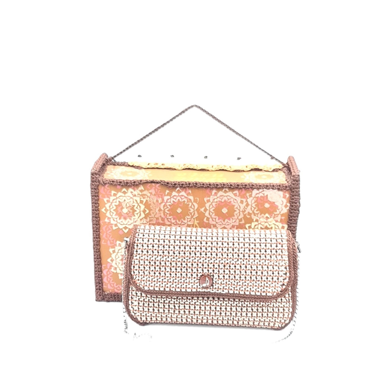 Volina handcrafted embroidered bag in earthy brown and ochre tones