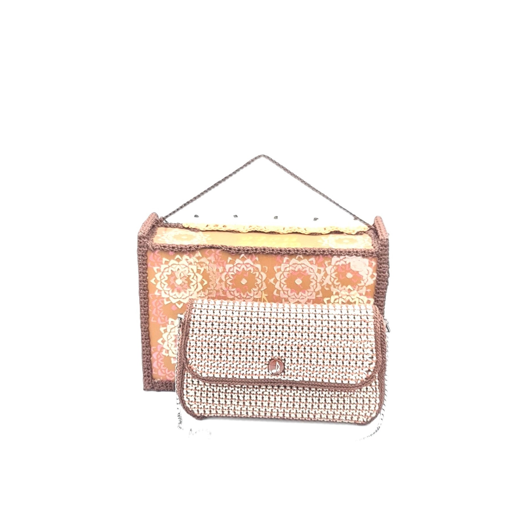 Volina handcrafted embroidered bag in earthy brown and ochre tones
