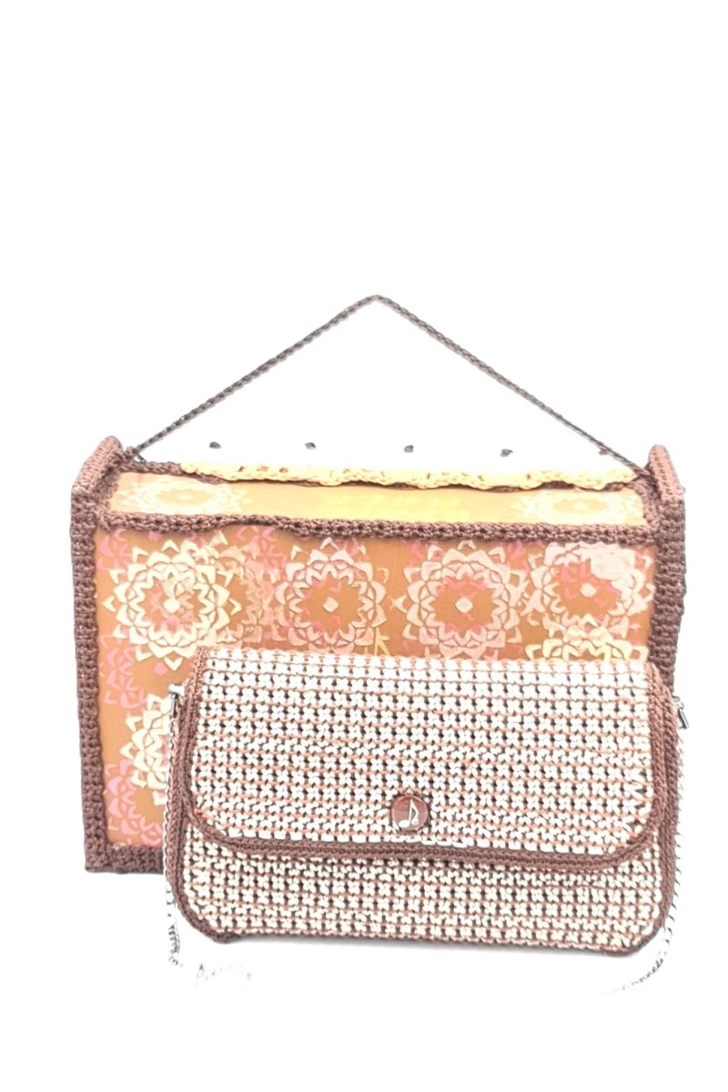 Volina handcrafted embroidered bag in earthy brown and ochre tones