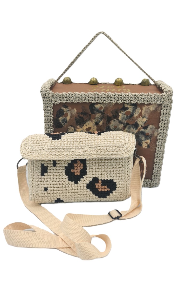 Wearable art  Argiope bag in ecru canvas, one of a kind piece with collectible hand-painted packaging box