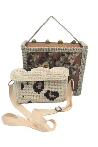 Wearable art  Argiope bag in ecru canvas, one of a kind piece with collectible hand-painted packaging box