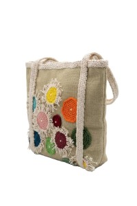 Durable canvas one of a kind handmade tote bag with handcrafted crochet flowers