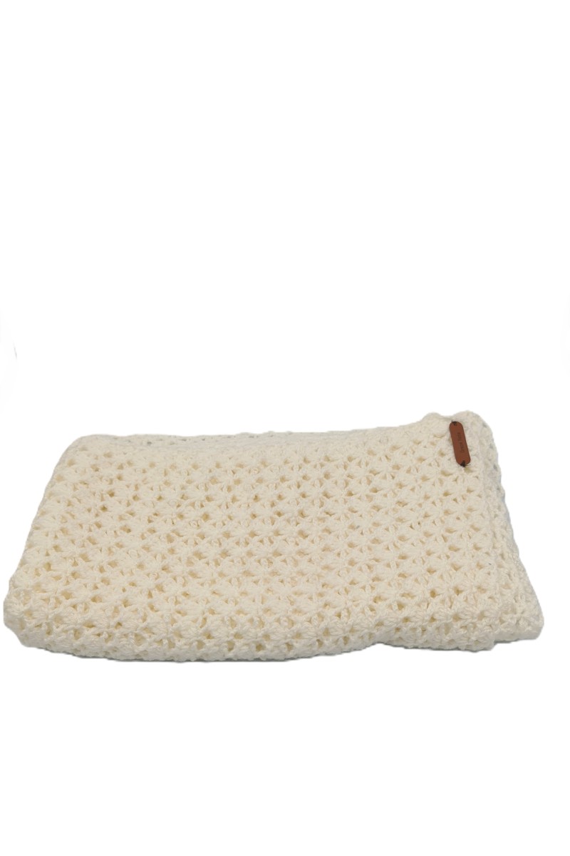 Handmade crochet scarf in white color, crafted in Greece.