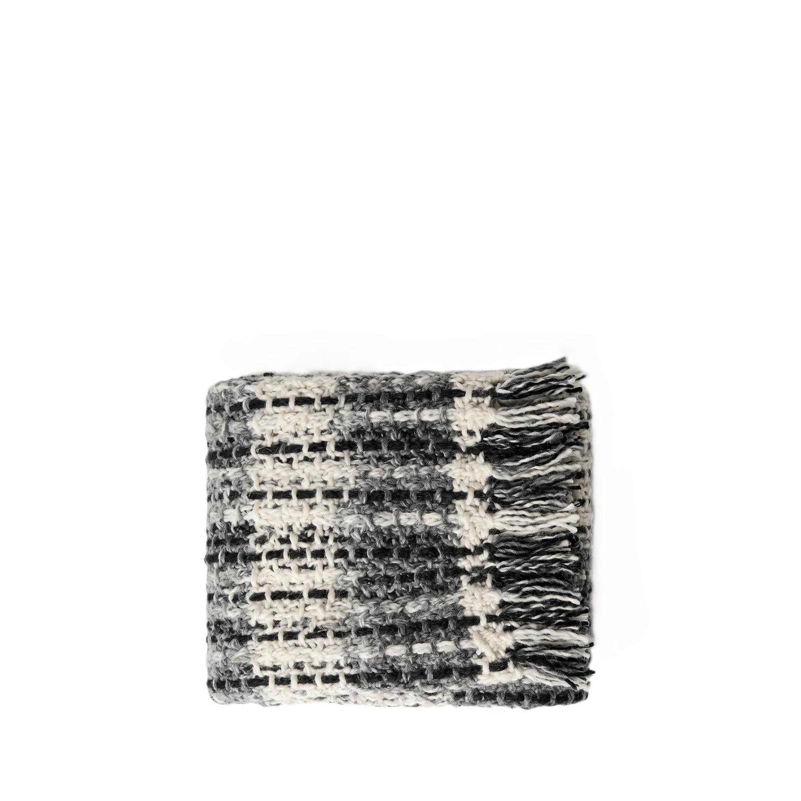 Grey Black and White Handmade Crochet Shawl with Fringe