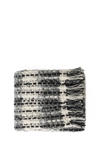 Grey Black and White Handmade Crochet Shawl with Fringe