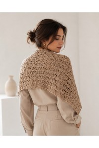 Beige Handmade Crochet Shawl Worn by Woman