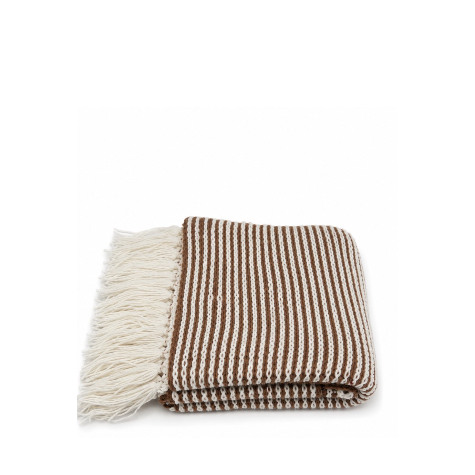 Brown Cream Handmade Crochet Scarf with Fringe