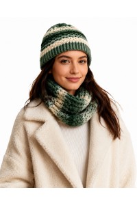 Handmade Crochet Beanie and Cowl Set Sage Green Cream