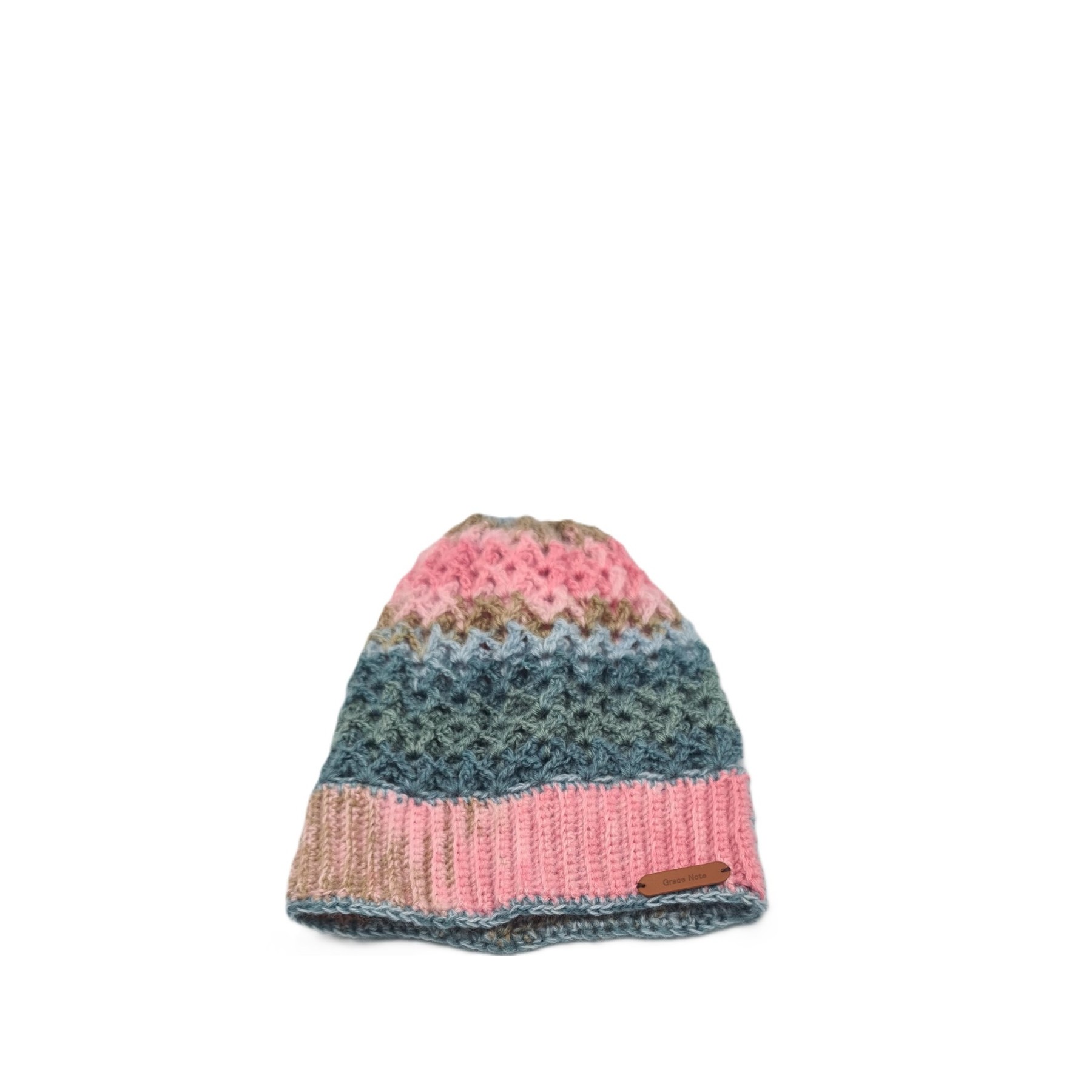 Handmade Crochet Beanie in Pink Blue and Beige Shades Grace Note