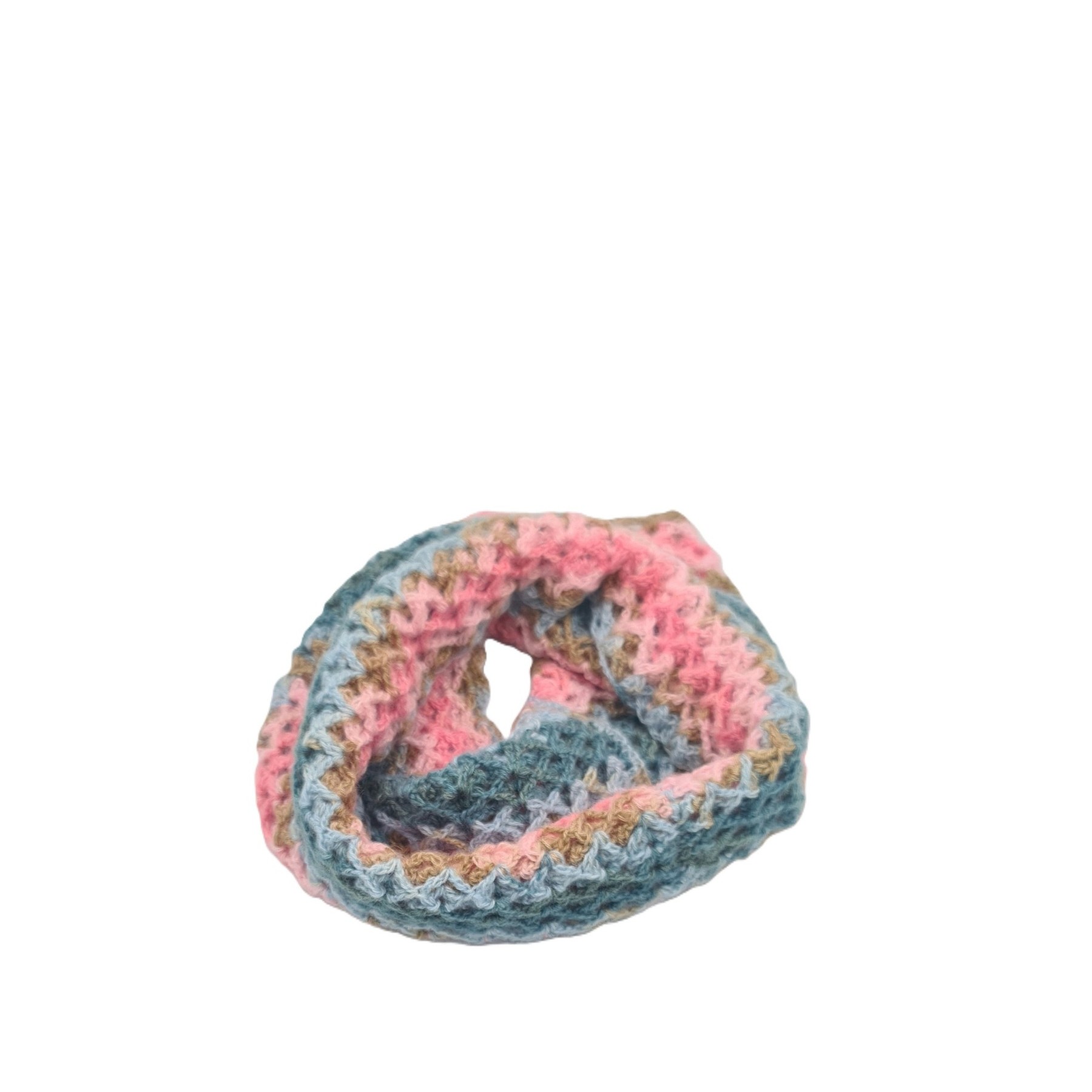 Handmade crochet neck warmer in pink and blue shades
