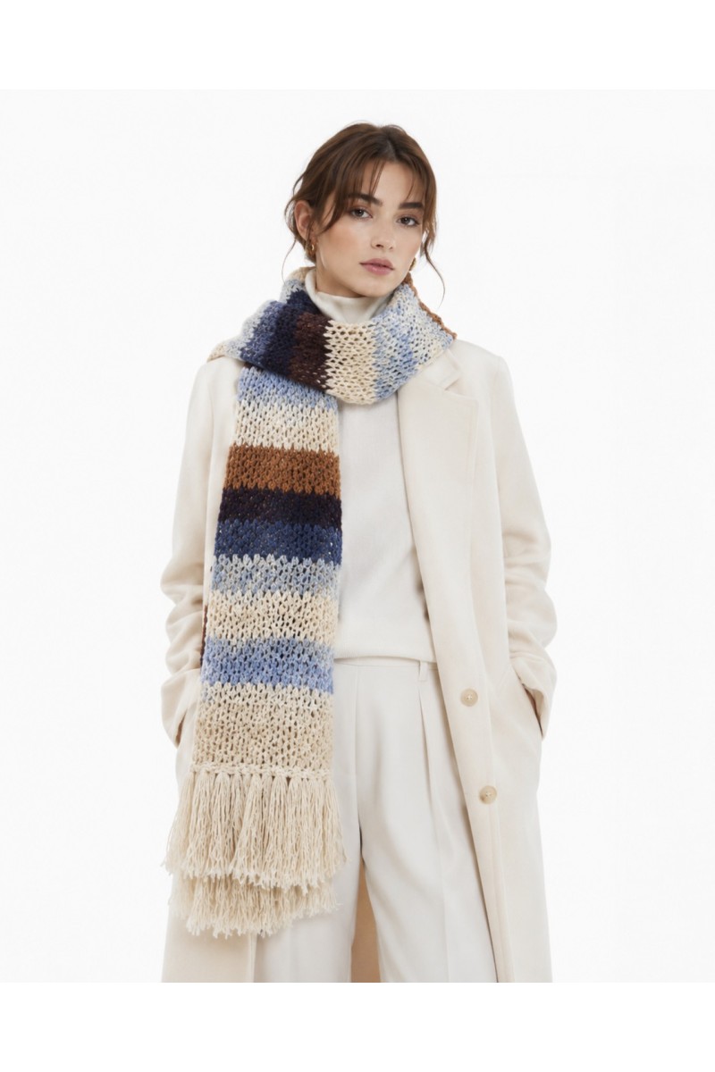 Elegant styling with a handmade crochet striped scarf