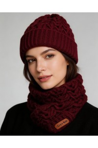Women's handmade crochet beanie in a deep burgundy shade