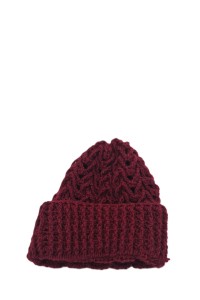 Handmade crochet beanie with textured crochet pattern in burgundy