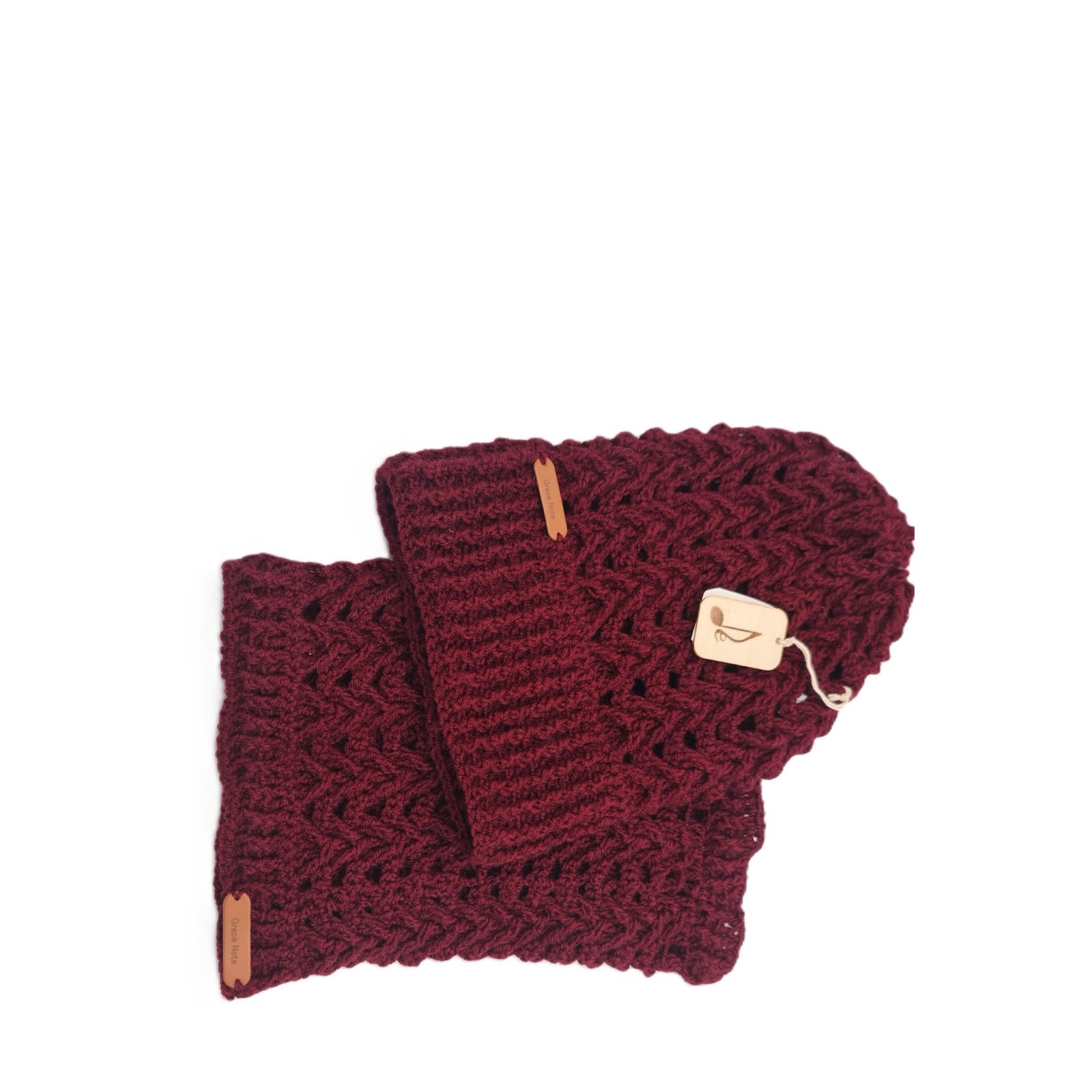 Elegant handmade crochet winter set in a deep burgundy shade