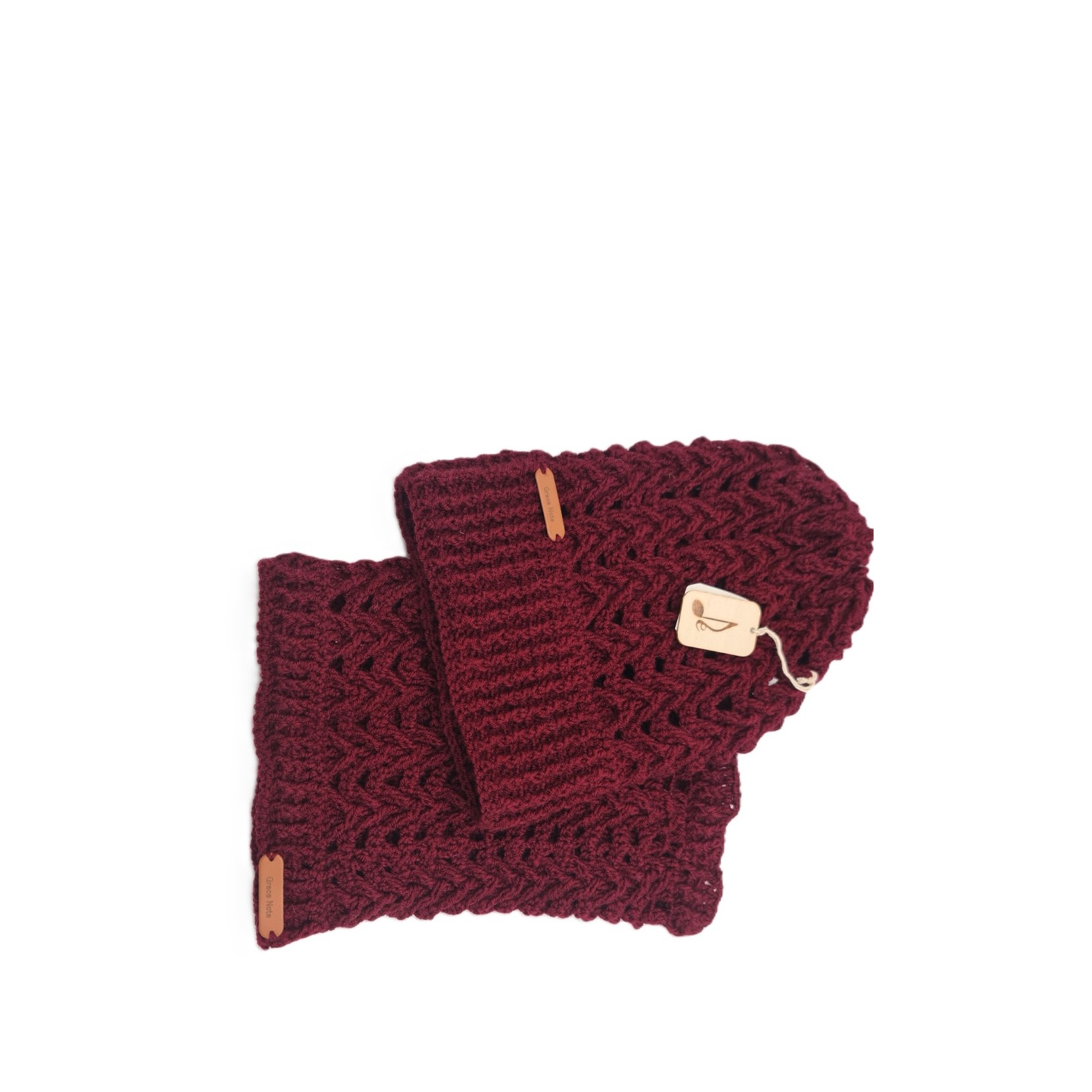 Elegant handmade crochet winter set in a deep burgundy shade