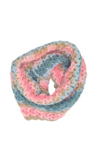 Handmade crochet neck warmer in pink, blue and beige tones