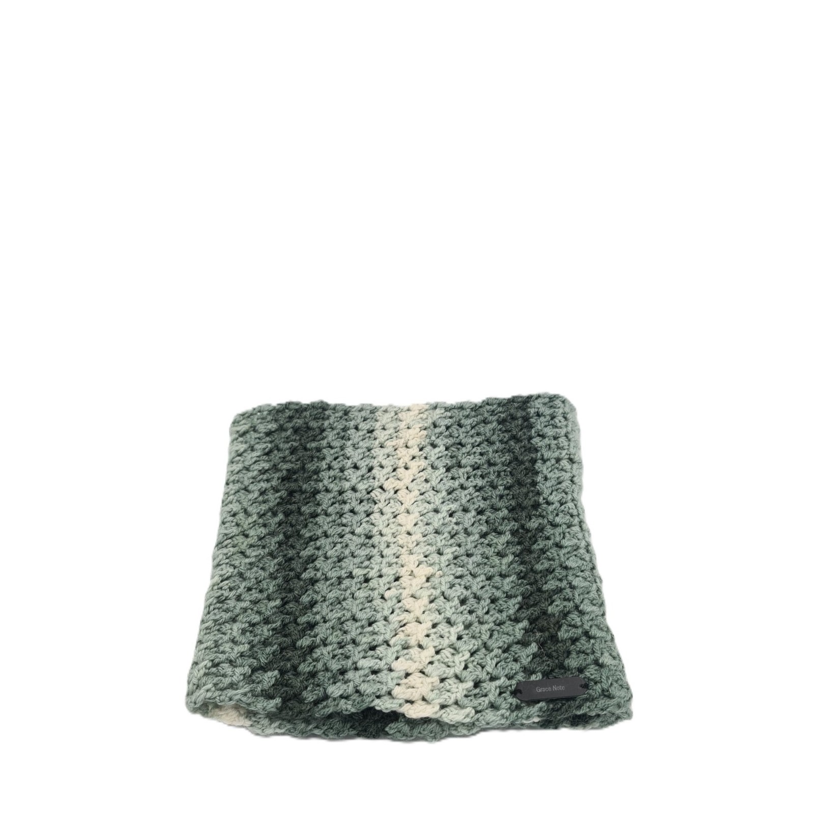 Handmade crochet neck warmer in sage green and cream shades by Grace Note