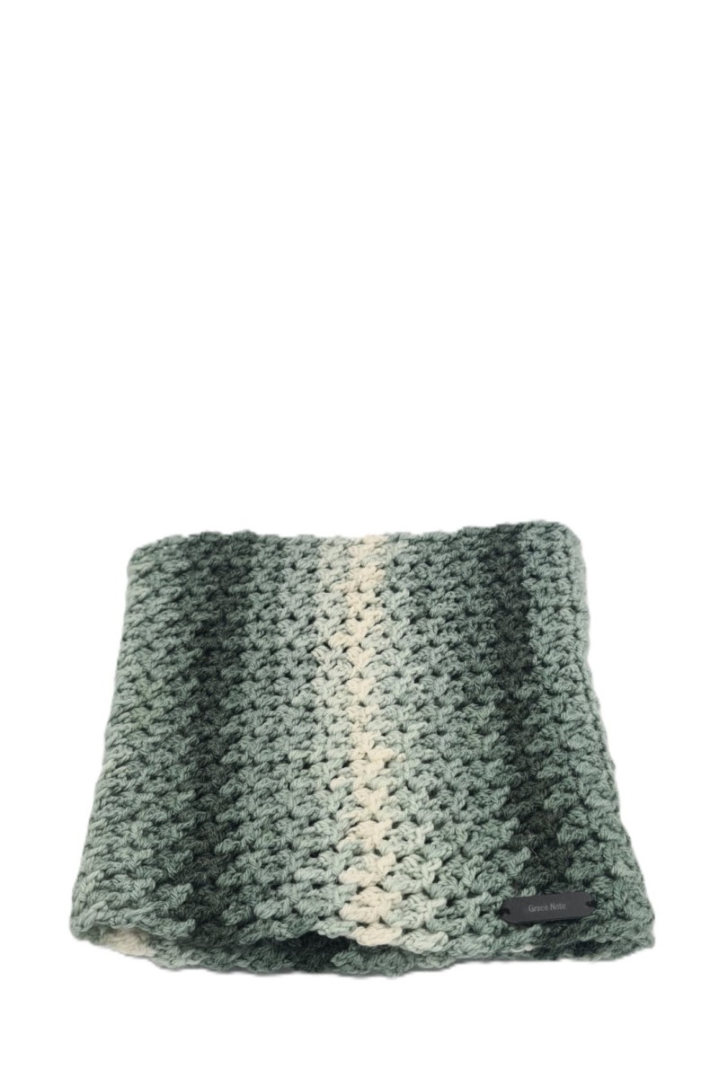 Handmade crochet neck warmer in sage green and cream shades by Grace Note