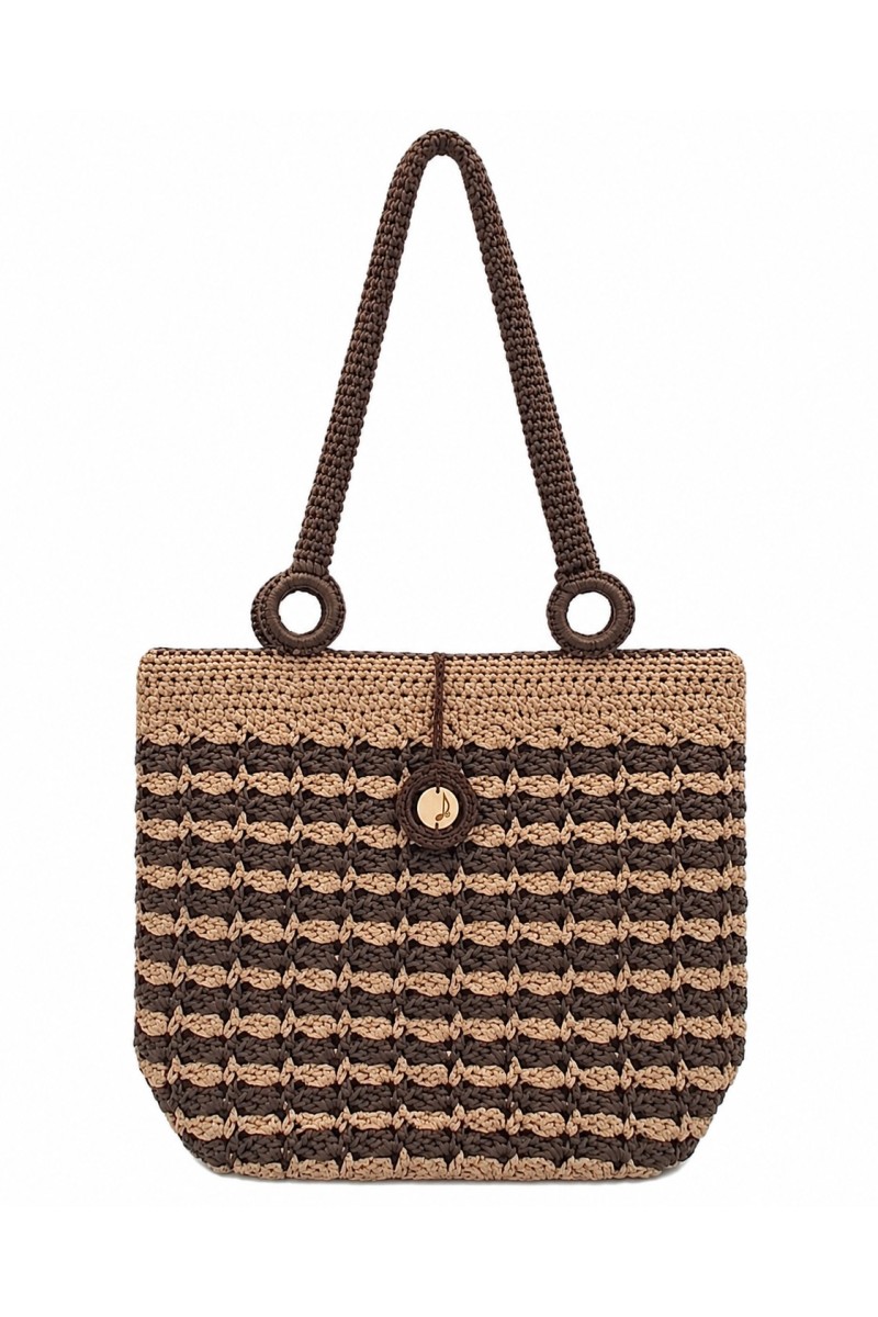 Petra handmade crochet tote bag in beige and brown by Grace Note