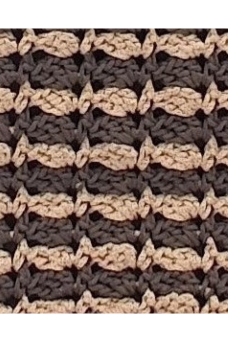 Crochet stitch detail of Petra handmade tote bag in beige and brown
