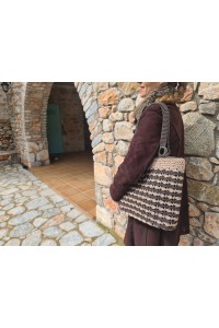 Petra handmade crochet tote bag in beige and brown by Grace Note