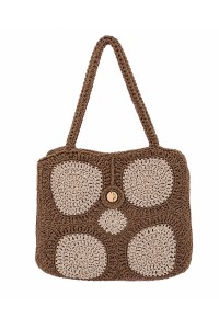 Χειροποίητη πλεκτή tote bag Melia σε καφέ και εκρού της Grace Note, μπροστινή όψη.