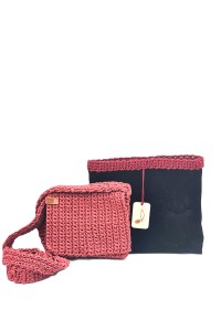 Rosetta handmade crochet crossbody bag with matching dust bag by Grace Note, handcrafted in Greece.