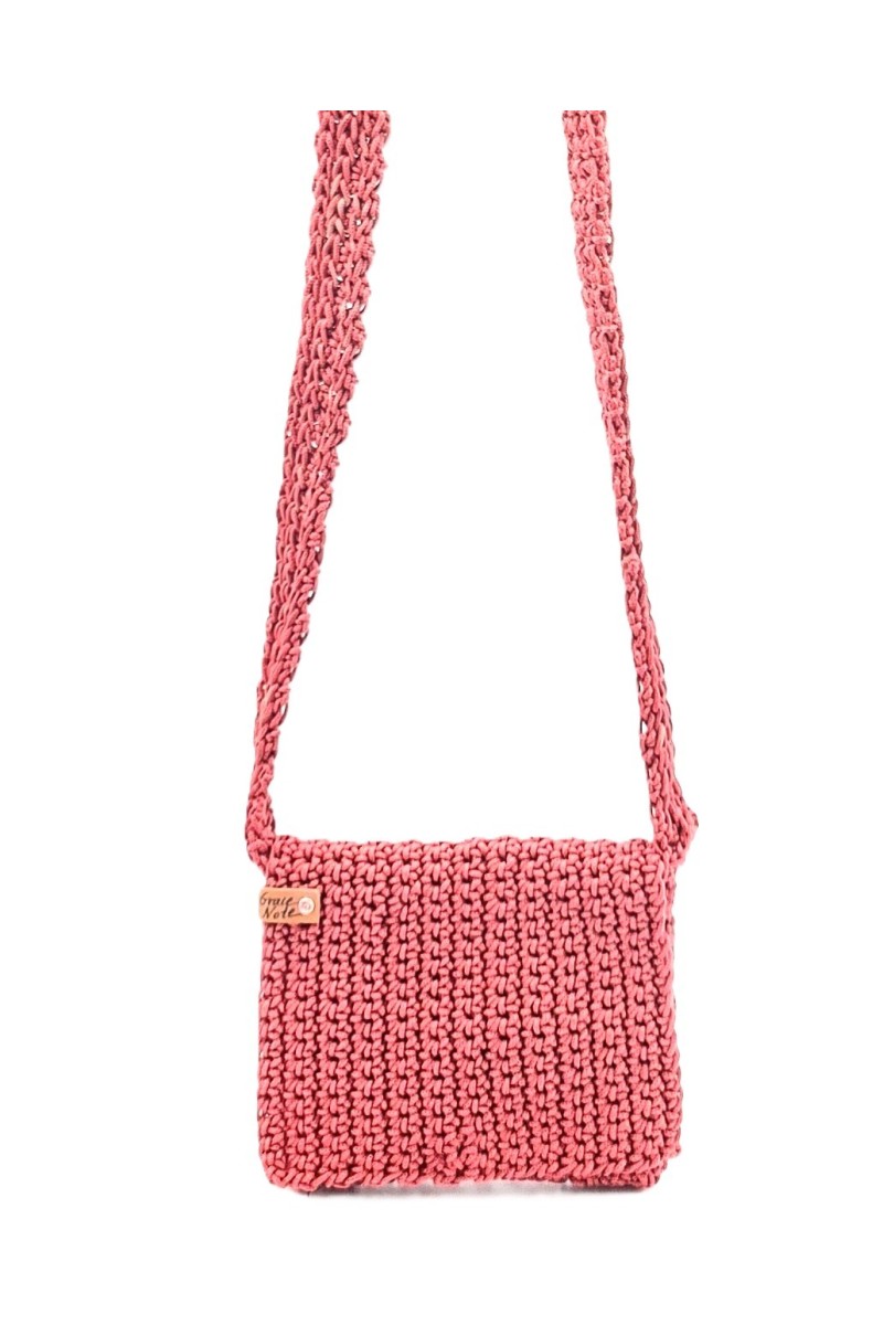 Front view of the Rosetta handmade crochet crossbody bag by Grace Note, handcrafted in Greece.