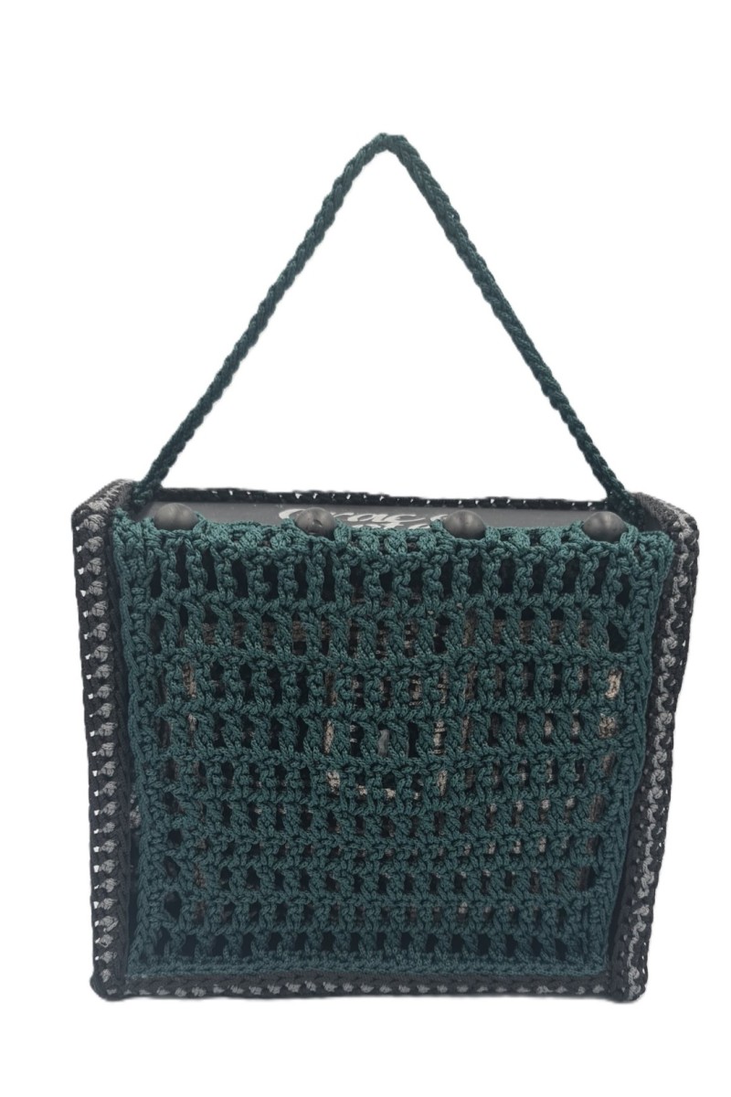 Front view of the packaging box Evryti Handmade Art Bag by Grace Note with handcrafted woven details.