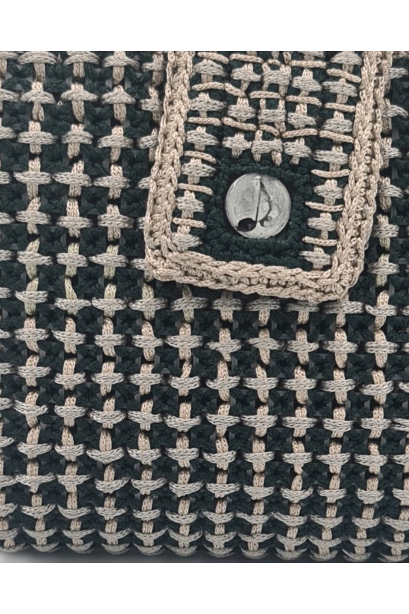 Close-up of the handcrafted weave and closure of the Evryti Handmade Art Bag by Grace Note.