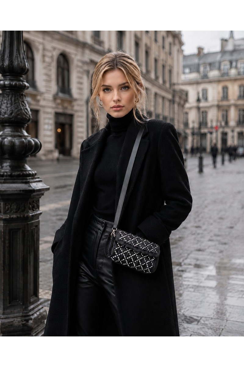 Ava Handmade Art Bag by Grace Note worn as a crossbody bag, handcrafted in Greece