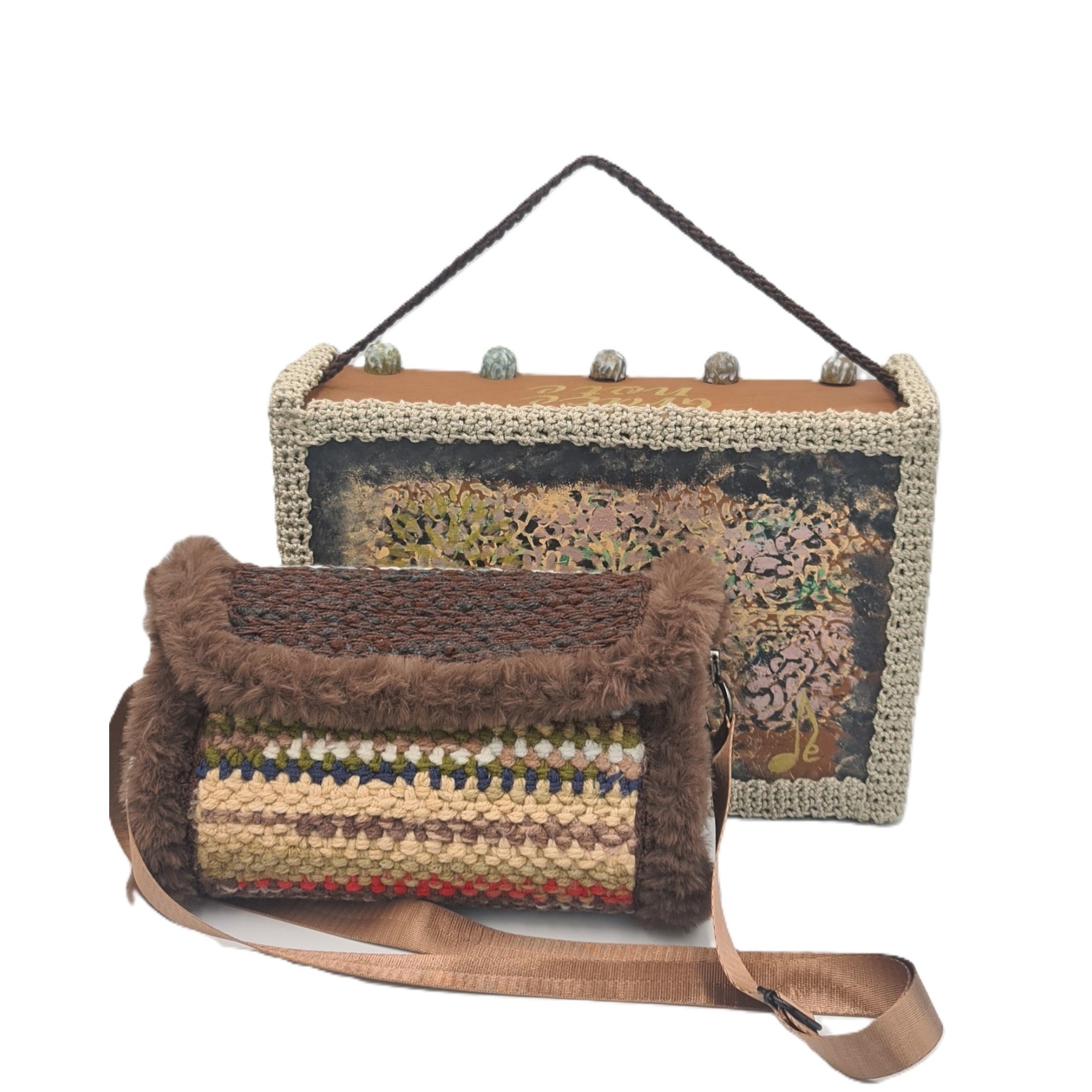 Grace Note Thoosa Handmade Art Bag with the hand-painted wooden presentation box.