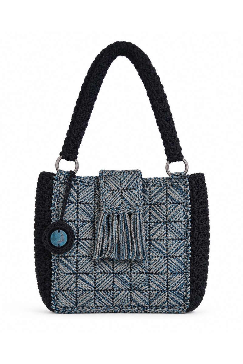 Front view of the Azzura Handmade Crochet Shoulder Bag with elegant geometric crochet design by Grace Note.