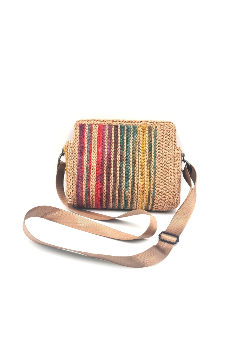 Front view of Endiida one of a kind embroidered bag with autumn- inspired colors